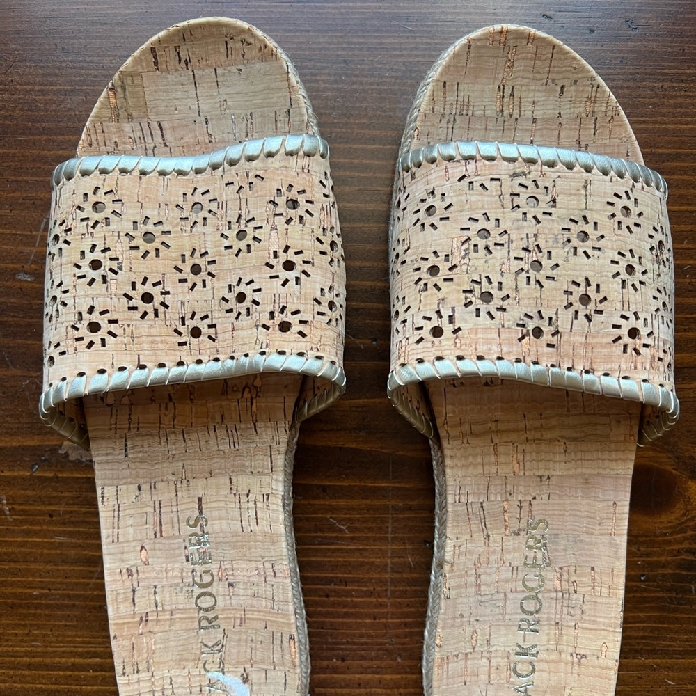 Jack Roger Metallic Floral Espadrille Cork Slides - Picture 2 of 3